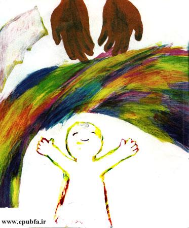 گلپر بیآنکه به آسمان نگاه کند پیراهن رنگینکمان و النگوهایش را درآورد به عروسک داد